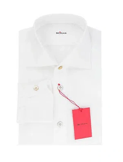 Pre-owned Kiton $600  White Solid Cotton Shirt - Slim - (kt912239)