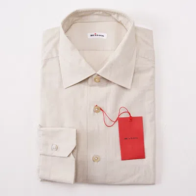 Pre-owned Kiton $795  Napoli Beige Jacquard Pattern Cotton Shirt 16 X 36 Modern-fit