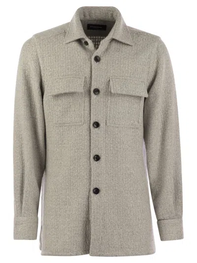 Kiton Luxury Cashmere Overshirt With Natural Horn Buttons In Grey