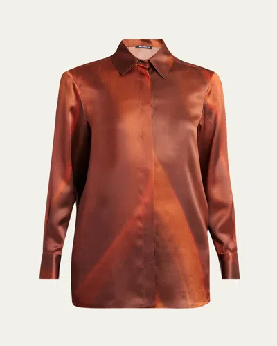 KITON ABSTRACT BUTTON DOWN SILK BLOUSE