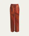 Kiton Abstract Drawstring Silk Pants In Brown