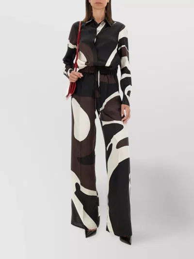 Kiton Abstract Pattern Collared Neck Long Sleeves Top In Brown