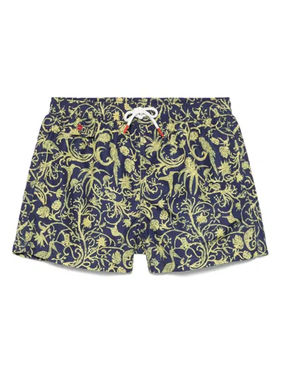 Kiton Abstract-pattern Print Swim Shorts In Blue