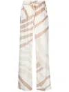 Kiton Abstract-print Drawstring Silk Wide-leg Pants In Neutrals