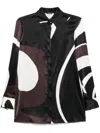 Kiton Abstract Pattern Collared Neck Long Sleeves Top In Brown
