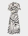 Kiton Abstract-print Short-sleeve Belted Midi Shirtdress In Wht Mult