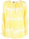 Kiton Scribble-print Keyhole Silk Blouse In Yellow