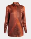 Kiton Abstract-print Silk Button-down Shirt In Brown