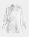 Kiton Abstract-print Silk Oversized Blouse In Lt Gry Mult
