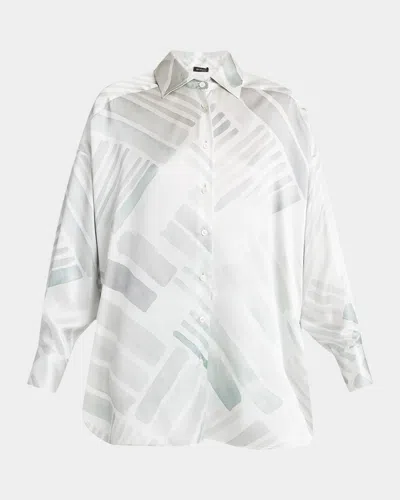 Kiton Abstract-print Silk Oversized Blouse In Lt Gry Mult