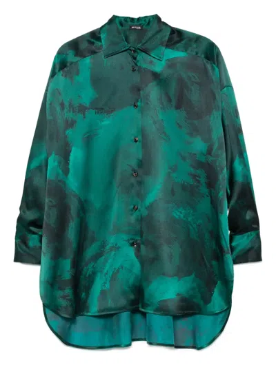 Kiton Abstract Print Silk Shirt In Green