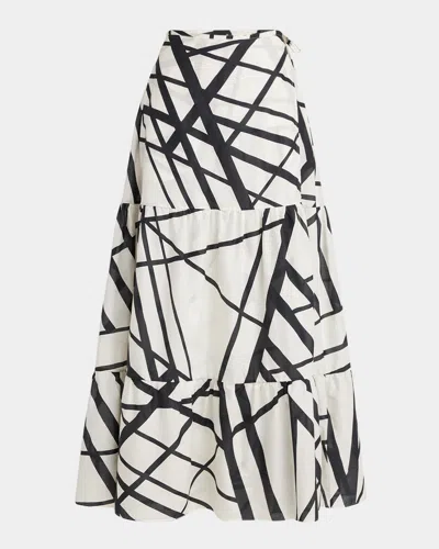 Kiton Abstract-print Tiered Maxi Wrap Skirt In Wht Mult