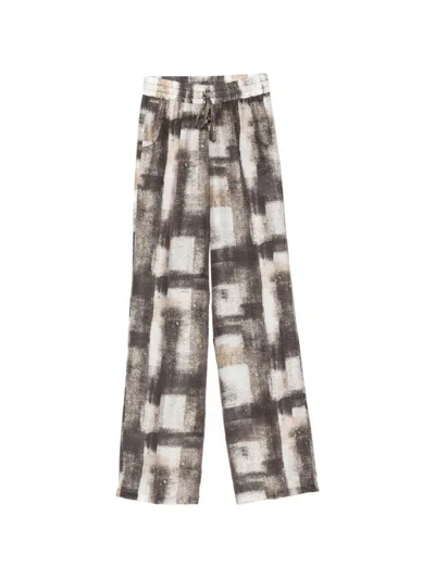 Kiton Abstract-print Lyocell Trousers In Brown