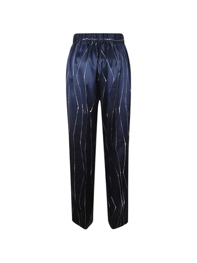 Kiton Abstract-print Silk Straight Trousers In Blue