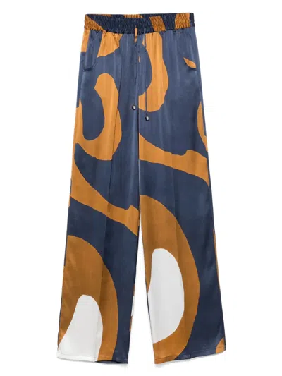 Kiton Abstract-print Silk Trousers In Multi