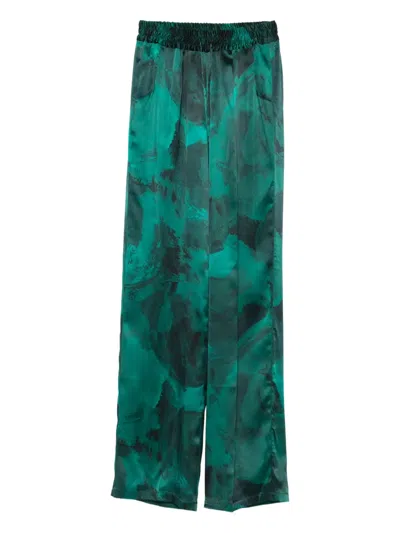 Kiton Abstract-print Silk Trousers In Green