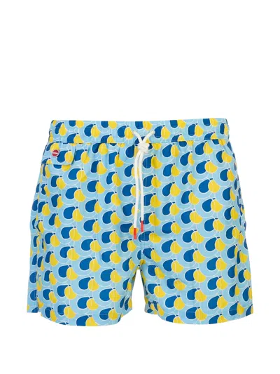 Kiton Abstract-print Swim Shorts In Blue