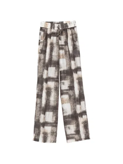 Kiton Abstract-print Trousers In Brown