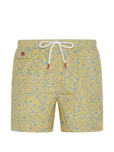 Kiton Badeshorts Mit Wassertropfen-print Und Kordelzug In Green