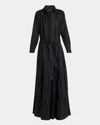 Kiton Beaded Long-sleeve Tiered Linen Maxi Shirtdress In Blk