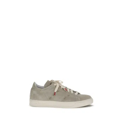 Kiton Beige Calf Leather Bos Taurus Low Top Sneakers In Gray