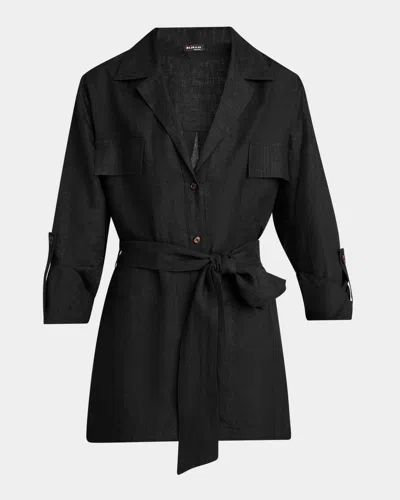 Kiton Belted Linen Button-down Shirt In Black