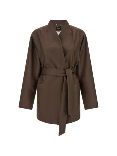 Kiton Belted Shawl-collar Jacket In Brown