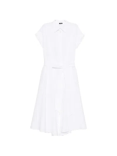 Kiton Belted Shirt Midi Dress In White