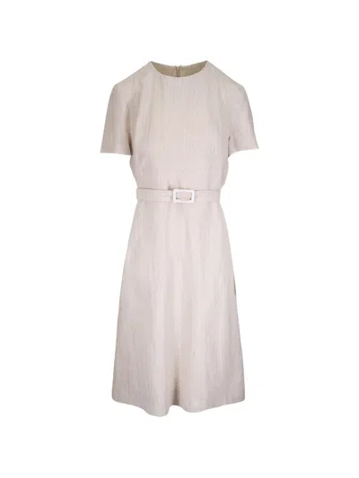 Kiton Belted Short-sleeve Midi Dress In Neutral