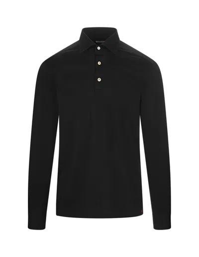 Kiton 'positano' Button-down Collar Polo Shirt In Black