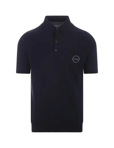 KITON BLACK KNITTED POLO WITH LOGO