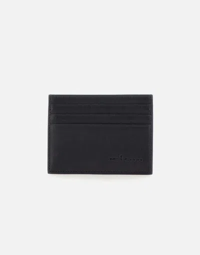 Kiton Black Leather Multi Compartment Card Case