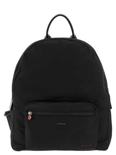 KITON MEN BLACK LOGO BACKPACK, ONESIZE LUXURY BACKPACKS FOR MEN DARVEYS