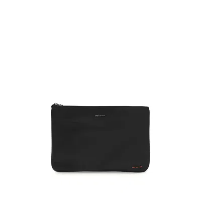 Kiton Nylon Clutch Bag With Iconic Logo Embroidery In Black