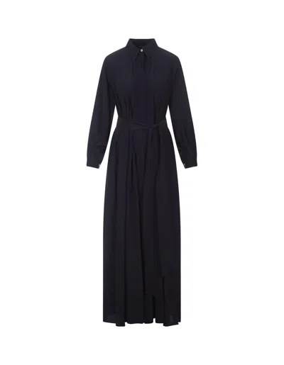 Kiton Black Silk Shirt Long Dress With Pleating