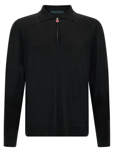 Kiton 14 Micron Merino Wool Polo Shirt In Black