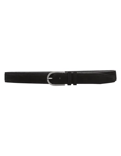 Kiton Black Suede Belt With Silver Buckle