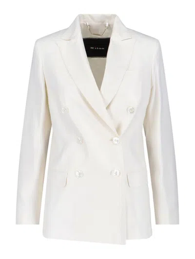 Kiton Double-breasted Blazer With Front Pockets And Back Vent In White