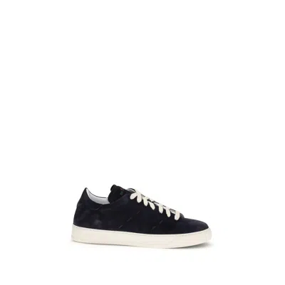 Kiton Blue Calf Leather Bos Taurus Low Top Sneakers In Black