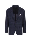 KITON BLUE CHECK WOOL CLASSIC BLAZER