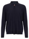 Kiton Wool Knit Polo Shirt With Classic Collar And Half-zip Closure In Blue