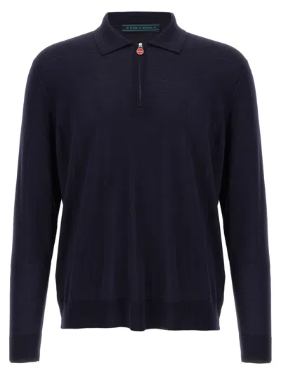 KITON BLUE KNITTED POLO SHIRT
