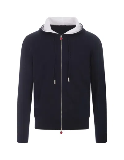 Kiton Cotton Zip-up Hoodie In Blue