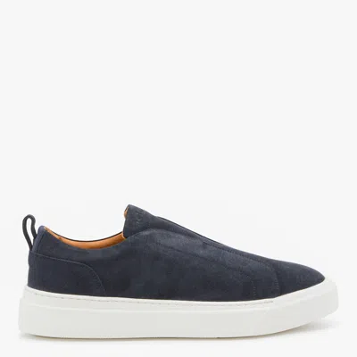 KITON BLUE NAVY CALF SKIN SNEAKERS
