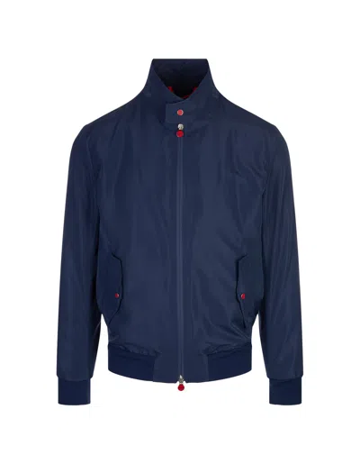Kiton Windproof Bomber Jacket With High Collar In Blue