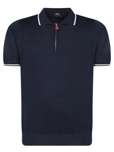 KITON BLUE PIQUÃ© POLO WITH WHITE TRIMS