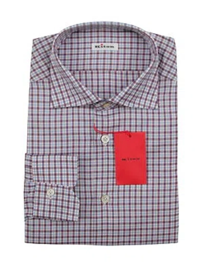 Pre-owned Kiton Blue Plaid Cotton Shirt - Slim - (kt1182210)