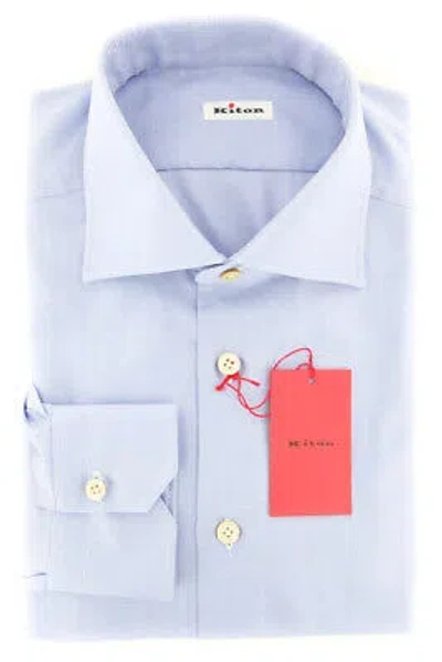 Pre-owned Kiton Blue Solid Cotton Shirt - Slim - (bn)