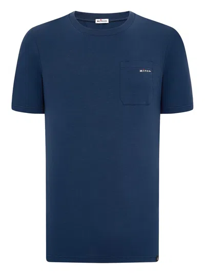 Kiton Blue Stretch Cotton Jersey T-shirt With Logo Pocket In Green