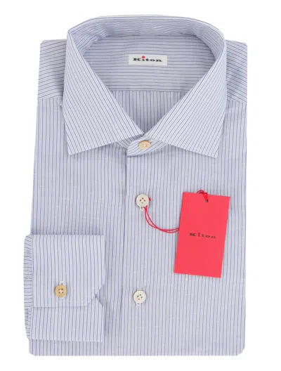 Pre-owned Kiton Blue Striped Cotton Blend Shirt - Slim - (kt11162219)